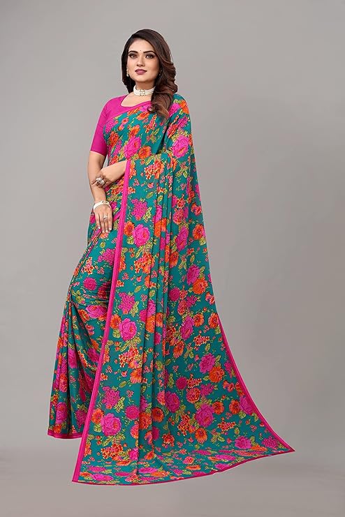 ANNI DESIGNER Women's Georgette Printed Saree with Blouse Piece