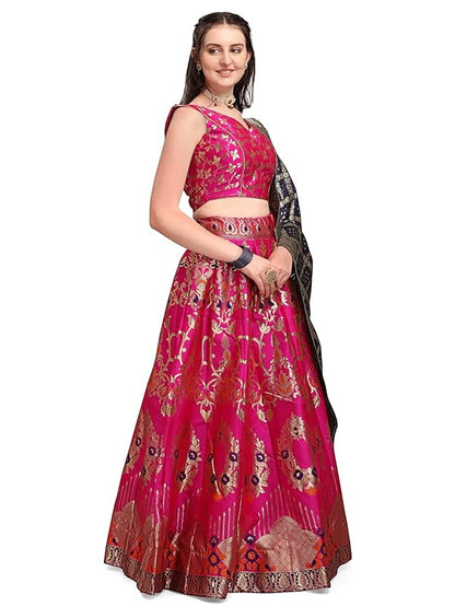 PURVAJA Women's Jacquard Semi-Stitched Lehenga choli