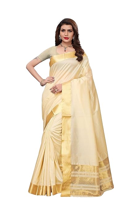 Women's Cottton Silk Sarees With Blouse Piece