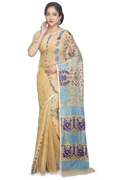 BENGAL HANDLOOM Exclusive Women's Cotton Silk Soft Dhakai Jamdani Sarees