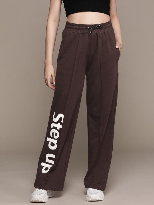 Women Printed Pintuck Detail Wide Leg Track Pants