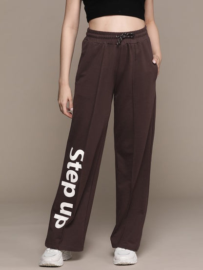 Women Printed Pintuck Detail Wide Leg Track Pants