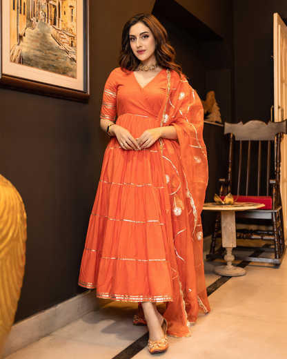 Women Orange cotton Sharara Set