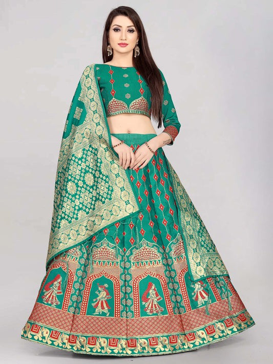 Woven Design Silk Semi-Stitched Lehenga & Unstitched Blouse With Dupatta