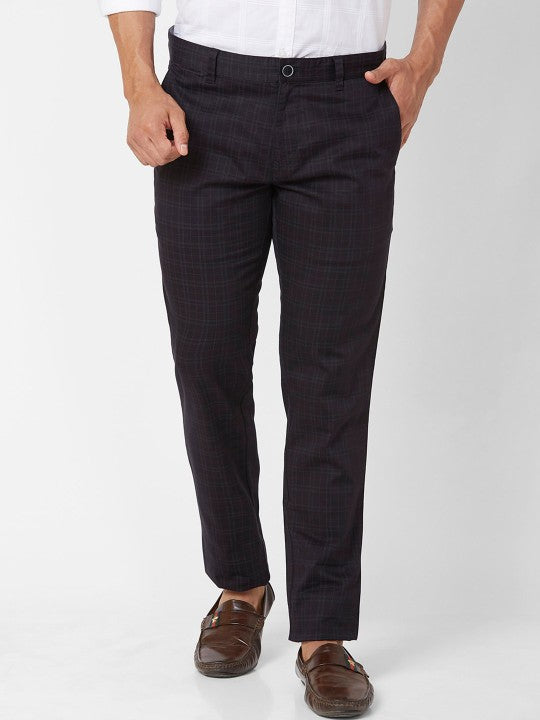 Men Checked Slim Fit Cotton Regular Trousers