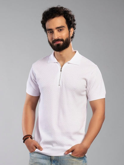 Self Design Polo Collar Cotton T-shirt