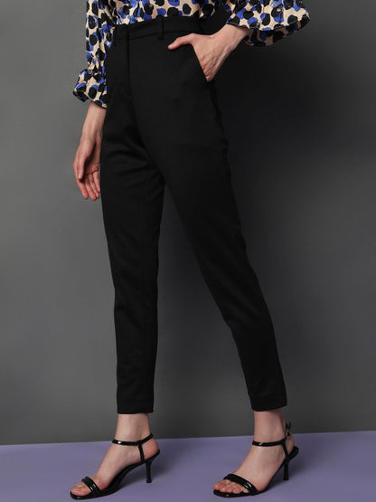 Women Black Skinny Fit High-Rise Cigarette Trousers