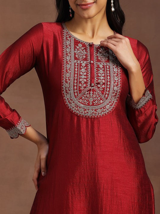 Maroon Yoke Design Silk Kurta