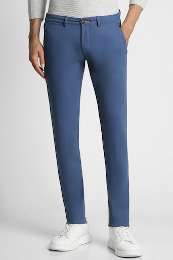 MEN BLUE SOLID SUPER SLIM FIT CHINO CASUAL TROUSERS