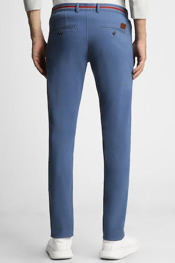 MEN BLUE SOLID SUPER SLIM FIT CHINO CASUAL TROUSERS