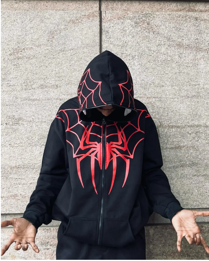 Black Spider Man Full Zipped Hoodies For Men's