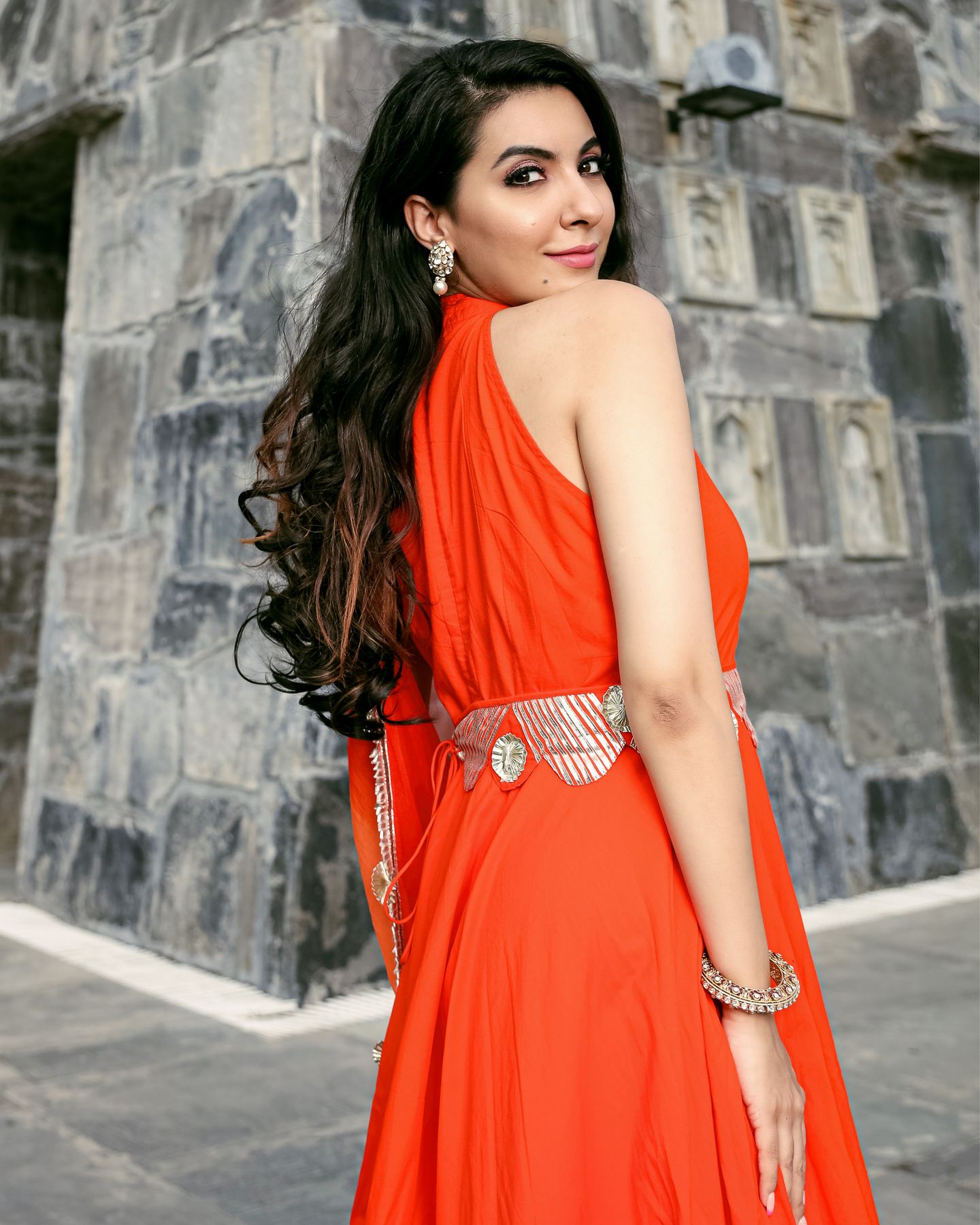 ORANGE MUSE LEHERIYA GOTA SUIT SET