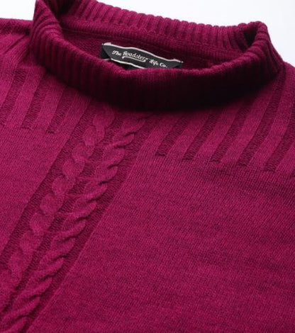 Women Magenta Cable Knit Acrylic Pullover