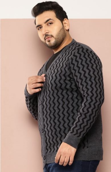 ARTFFEL-men Knitted Print Lapel Pockets Plus Size Jacket Cardigan