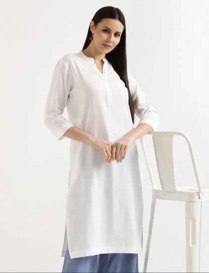 WHITE AIRY LINEN LONG KURTA