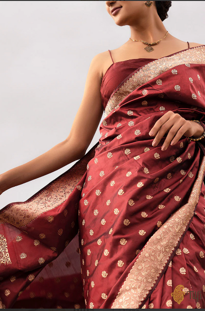 Janaki' Maroon Pure Katan Silk Real Zari Banarasi Handloom Saree