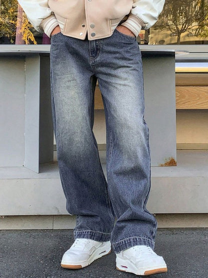 Men Wide Leg Heavy Fade Stretchable Jeans