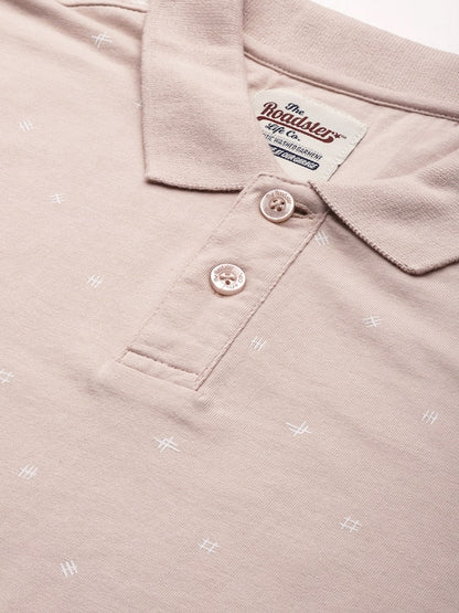 Men Pink & White Pure Cotton Printed Polo Collar T-shirt