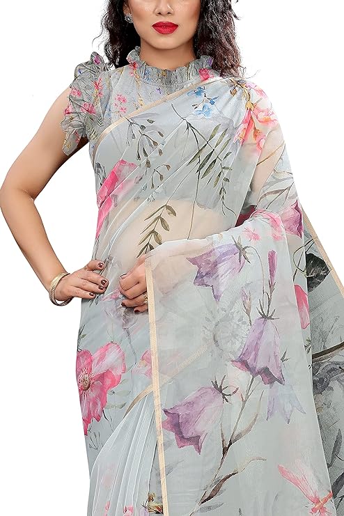 MIRCHI FASHION Women's Organza Saree With Blouse Piece