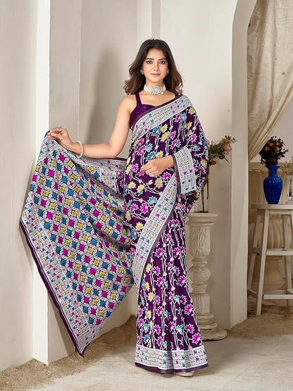 Women's Kashmiri Pashmina Silk Woven Saree With Blouse Piece