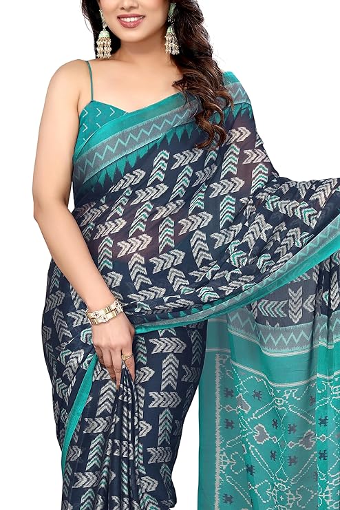 MIRCHI FASHION Women's Latest Chiffon Batik Printed Saree with Blouse Piece