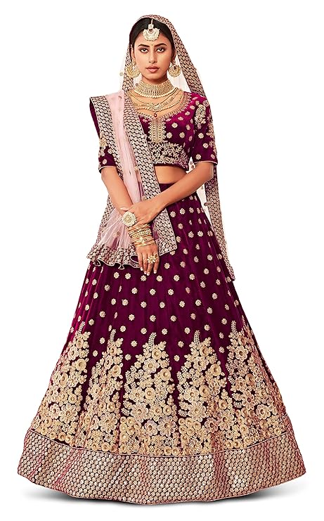 Zeel Clothing Women's Velvet Semi stitched Lehenga Choli