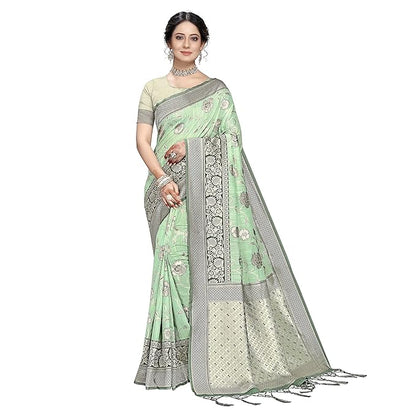 Rekha Maniyar Womens Cotton Woven Banarasi Silk Saree With Unstitched Blouse