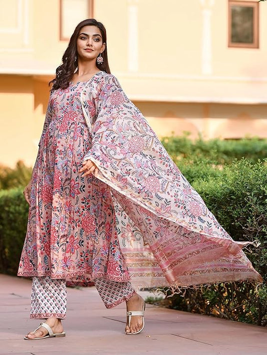 Women Floral Printed Kurta and Pant Set With Dupatta