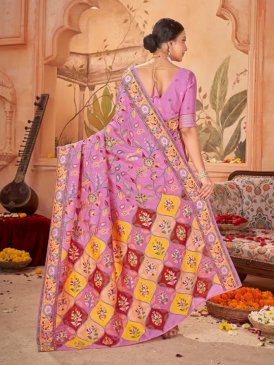 Women's Kashmiri Pashmina Silk Woven Saree With Blouse Piece