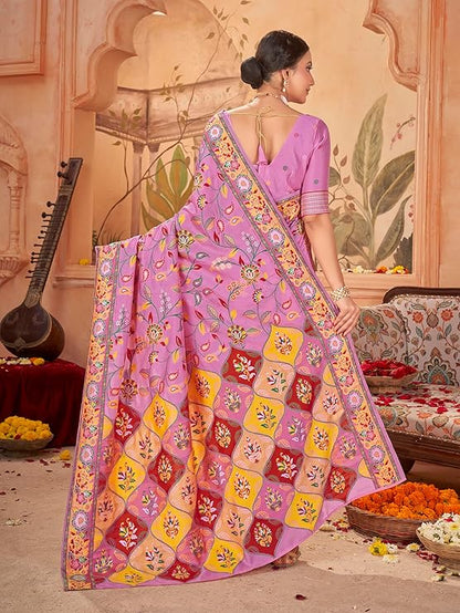 Women's Kashmiri Pashmina Silk Woven Saree With Blouse Piece