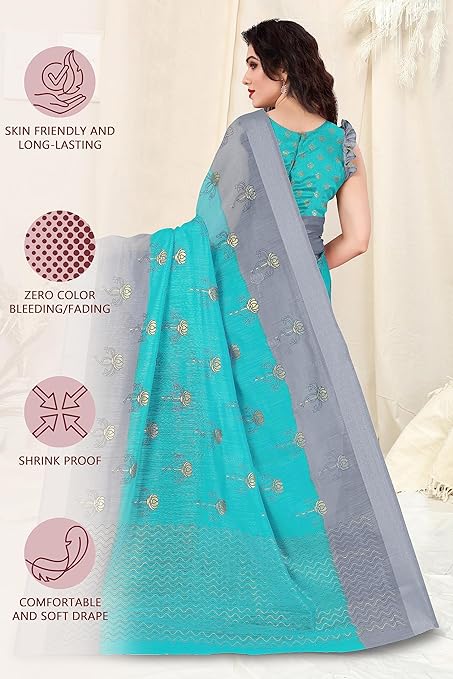 Women's Woven Cotton Blend Saree With Blouse Piece