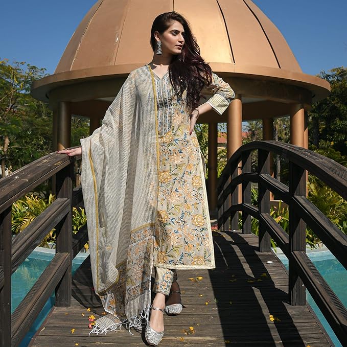 Kalmkari Printed Kurta and Pant Set with Dupatta