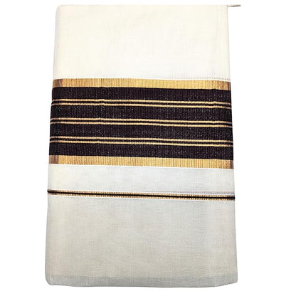 MAT Kuthampully Kerela Onam Balaramapuram Jari with Kasavu Woven Cotton Kasavu Kattikara Set Mundu Saree For Women with 2 inch Border