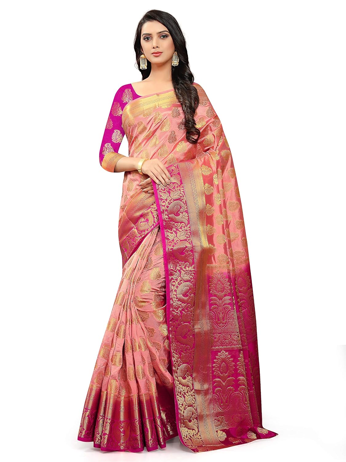 NEEAH Women's Banarasi Art Silk Saree With Unstitched Blouse Piece