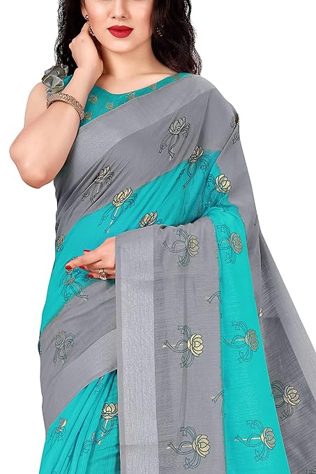 Women's Woven Cotton Blend Saree With Blouse Piece