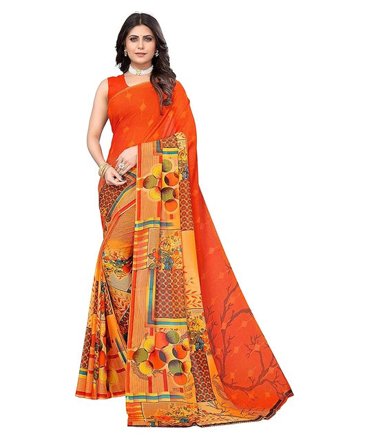 Yashika Women's Georgette Printed Saree Without Blouse Piece