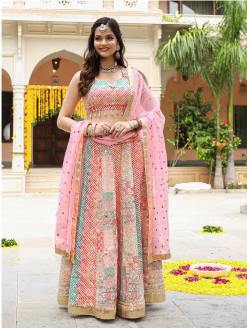 Jasmine Patch Leheriya Lehenga Choli with Dupatta