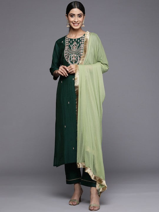 Ethnic Motifs Embroidered Regular Kurta with Trousers & Dupatta