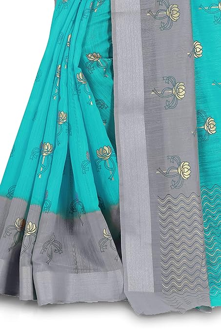 Women's Woven Cotton Blend Saree With Blouse Piece