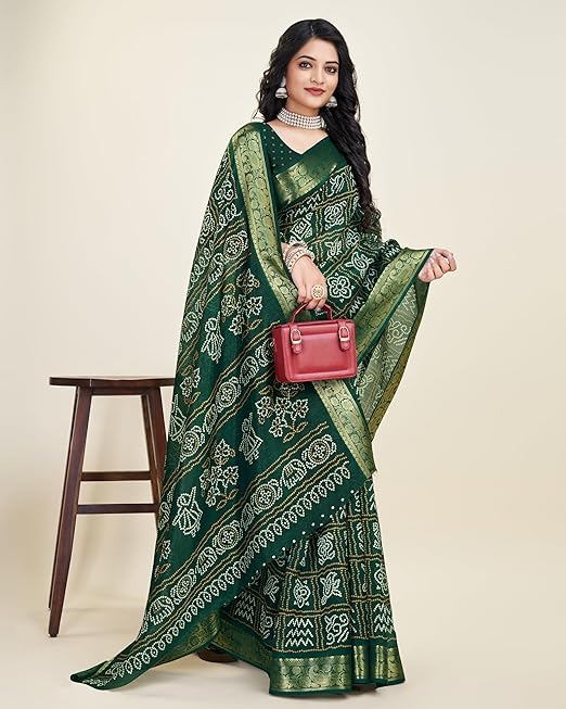 Women Printed Dola Silk Saree With Unstiched Blouse