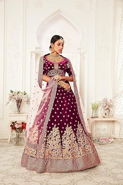 Zeel Clothing Women's Velvet Semi stitched Lehenga Choli