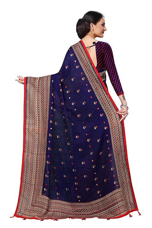 Winza Designer Jute cotton silk Mirror embroidery work saree with blouse