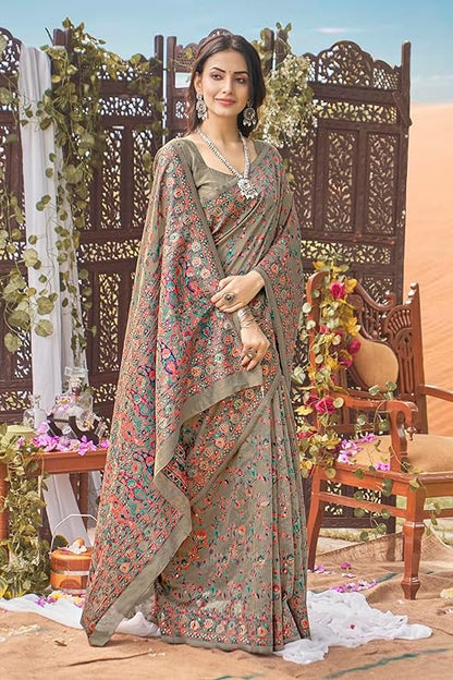 Glory Sarees Women's Kashmiri Pashmina Silk Woven Saree With Blouse Piece