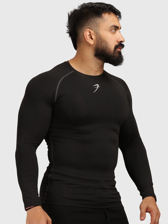 Men Black Raw Edge Compression T-shirt