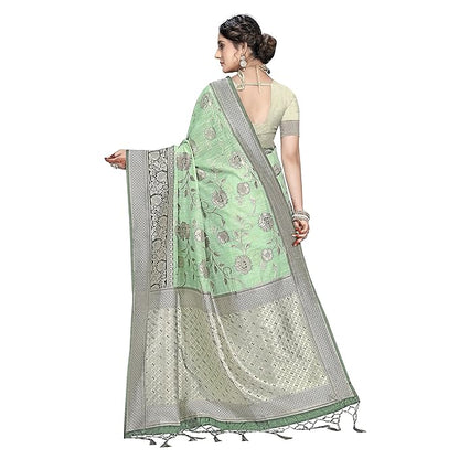 Rekha Maniyar Womens Cotton Woven Banarasi Silk Saree With Unstitched Blouse