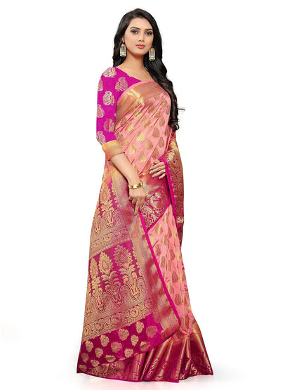 NEEAH Women's Banarasi Art Silk Saree With Unstitched Blouse Piece