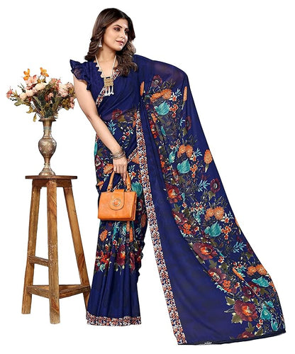 Yashika Women's Georgette Printed Saree With Blouse Piece