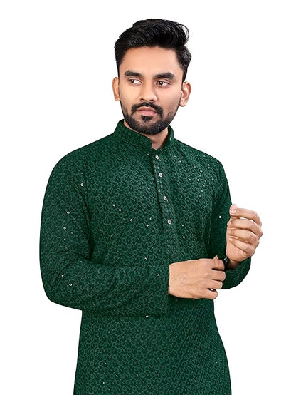 trustous Men's Indian Ethnic Wear Straight Lucknowi Kurta