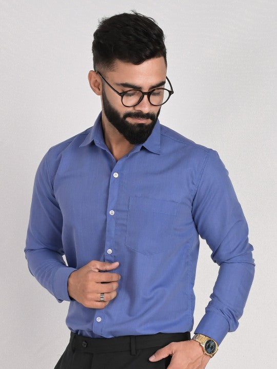 Spread Collar Slim Fit Opaque Cotton Formal Shirt