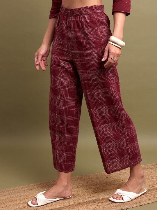 Women Checked Ethnic Straight Fit Cropped Palazzos